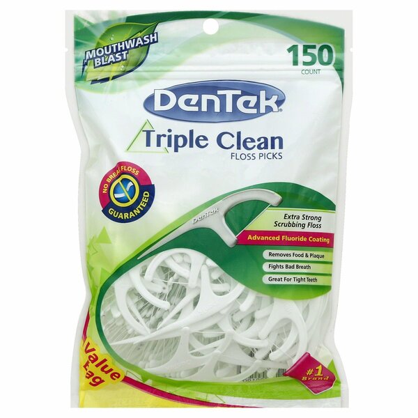 Dentek Triple Cln Floss Size 150ct Triple Clean Floss Picks, 150PK 598909